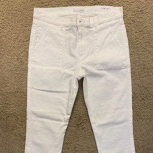 LOFT White Jeans with Frayed Hem and Patch Pockets